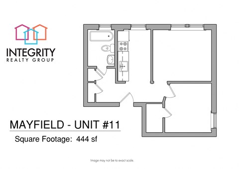 Floor plan for 1 bed, 1 bath, 619 sqft
